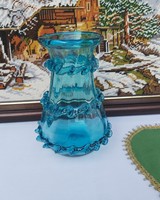 Gyönyörű  kékes színvilágú szakított üveg váza ritka Gyűjtői darab Nosztalgia művészi