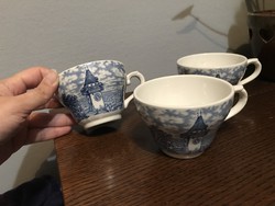 3 blue patterned English cups with a cityscape of Graz