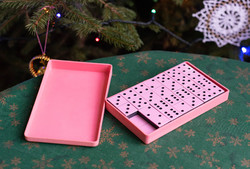 Retro szovjet dominó eredeti dobozában - rózsaszín, pink gyerek játék dominó - szuvenír