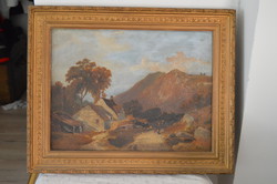 Antique marked oil painting on canvas 1881 rural scene, life picture