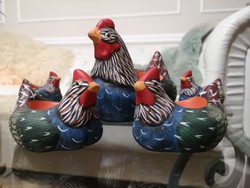 Ceramic hen eggshell with chicks, hand painted, handmade