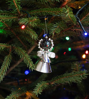 Régi Gablonz üveggyöngy emberke, angyalka - retro karácsonyfadísz, karácsonyi dekoráció