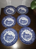 6 db kék mintás angol porcelán csésze alátét Esterházy kastély mintával különleges