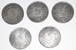 1951- s Német ezüst 5 Márkás  5 darab egyben