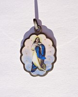 Szűz Mária tűzzománcos ezüst keretes medál