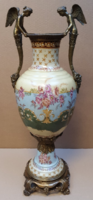 Hand painted porcelain bronze vase with angel statues