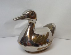 Duck bonbonier silver-plated with copper appliqués, modern stylish piece.