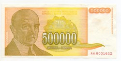Jugoszlávia 500 000 jugoszláv Dinár, 1994, szép