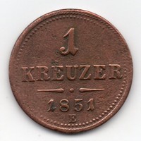 Austria 1 Austrian Kreuzer, 1851e, right verde