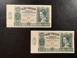 *** UNC sorszámkövető 1940-es 2 pengő pár  ***