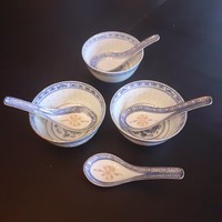 Eredeti Kinai rizszemes porcelán tálka kanállal 3 db.