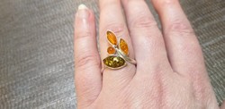 Amber (moss-honey) stone marked silver ring 1.85-1.9cm