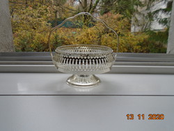 Silver-plated openwork basket shaped bonbonier with a glass insert