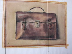 Original painting on both sides: autumn landscape, back: leather bag