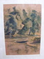 Original painting becze: riverside landscape with ladik