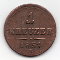 Ausztria 1 osztrák kreuzer, 1851E, jobb verde