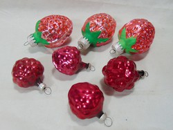 7 darab régi üveg karácsonyfadísz , fenyődísz szamóca és eper