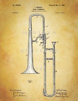 Régi trombone Hankey 1902 klasszikus zenekari hangszerek szabadalmi rajzai, rézfúvósok, komolyzene