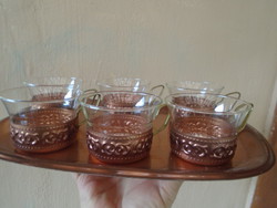 5 Personal coffee sets made of copper with a heat-resistant insert and 1 large copper tray, real solid pieces