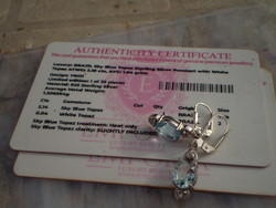 4,36karátos sky blue TOPÁZ certificat kártyás 925-ös ezüst fülbevaló