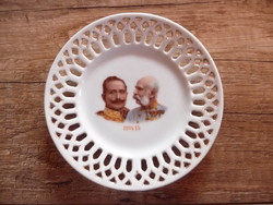 Antik tányér Ferenc József és Vilmos császár portréjával