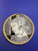 Szász Endre Pillangós falitányér 20 cm, 21 karátos kézi aranyozású