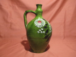 Old green, floral jar, jug, bastard