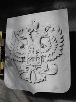 Rarity! Monarchical? Double-headed eagle crowned shield coat of arms white artificial stone 80cm stone plaque