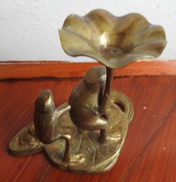 Art Nouveau copper candle holder _ frogs under the leaf