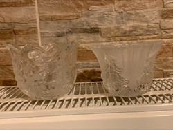 Retro német angyalkás és fenyőfás vastag üveg mécsestrató, gyertyatartó, hibátlan, egyik cimkés