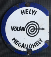 Volán local bus stop - double-sided bus stop sign, enamel sign