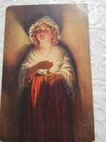 antik képeslap 1916-lány gyertyával