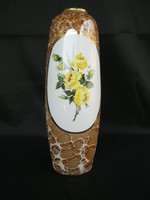 Hollóházi porcelán nagy méretű sárga rózsás váza