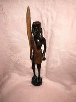 African Maasai warrior with spear, carved wooden statue