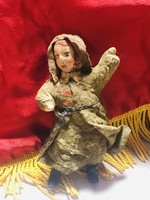 Régi retro  karácsonyfadísz,papírmasé,vatta figura,szovjet katona lány