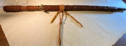 Carved wooden case with imitation Japanese sword,
