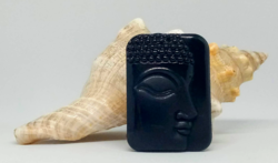 Faragott Buddha fejes fekete obszidián medál gyöngy