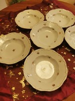 Zsolnay pajzspecsétes arannyal tollazott mély tányérok az 1930-as évekből