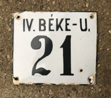 IV. BÉKE-U. 21 - régi, domború házszámtábla (zománctábla, zománc tábla)