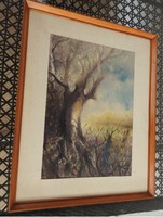 Sad trees - impressionist watercolor painting