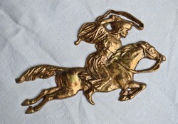 Bronz ugrató lovas betyár dombormű , plakett , dísztárgy 20,5 x 15 cm