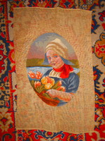 Partly embroidered handmade tapestry -painting pattern-Dutch motif.