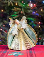 Régi angyal csúcsdísz - viasz? fejű arany és ezüst papír karácsonyfadísz - retro vintage karácsonyi