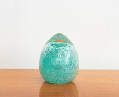 Retro Karcagi (Berekfürdői) fátyolüveg levélnehezék - türkiz kék repesztett üveg tojás - fátyol