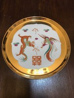 Porcelain plate. Richly gilded, with oriental pattern, scene, without marking. Damage-free.