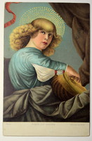 Antique stengel postcard with angel mandolin