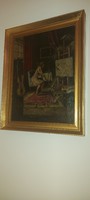 Eladó egy kis antik festmény szobai jelenet