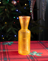 Retro karcagi (berekfürdői) fátyolüveg váza - ritka izzó narancssárga színű repesztett üveg váza