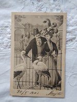 Antik hosszúcímzéses képeslap/művészlap állatkert, gólya, zsiráf, elegáns pár, 1901
