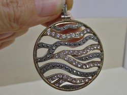 Beautiful art deco big silver pendant with marcasite